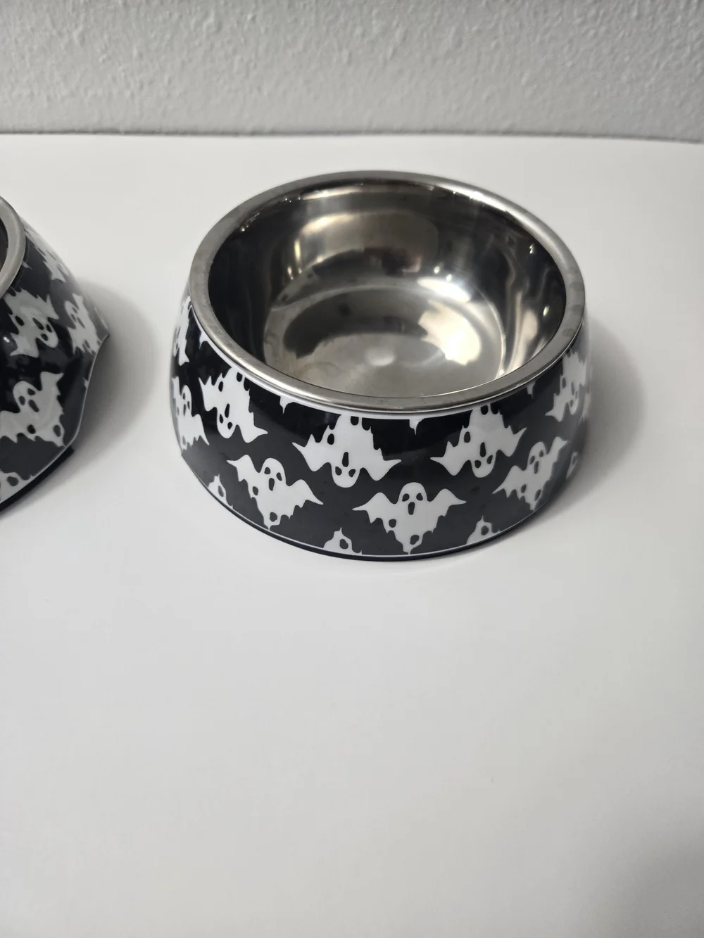 Set of 2 Stainless Steel Pet Bowls with Ghost Print